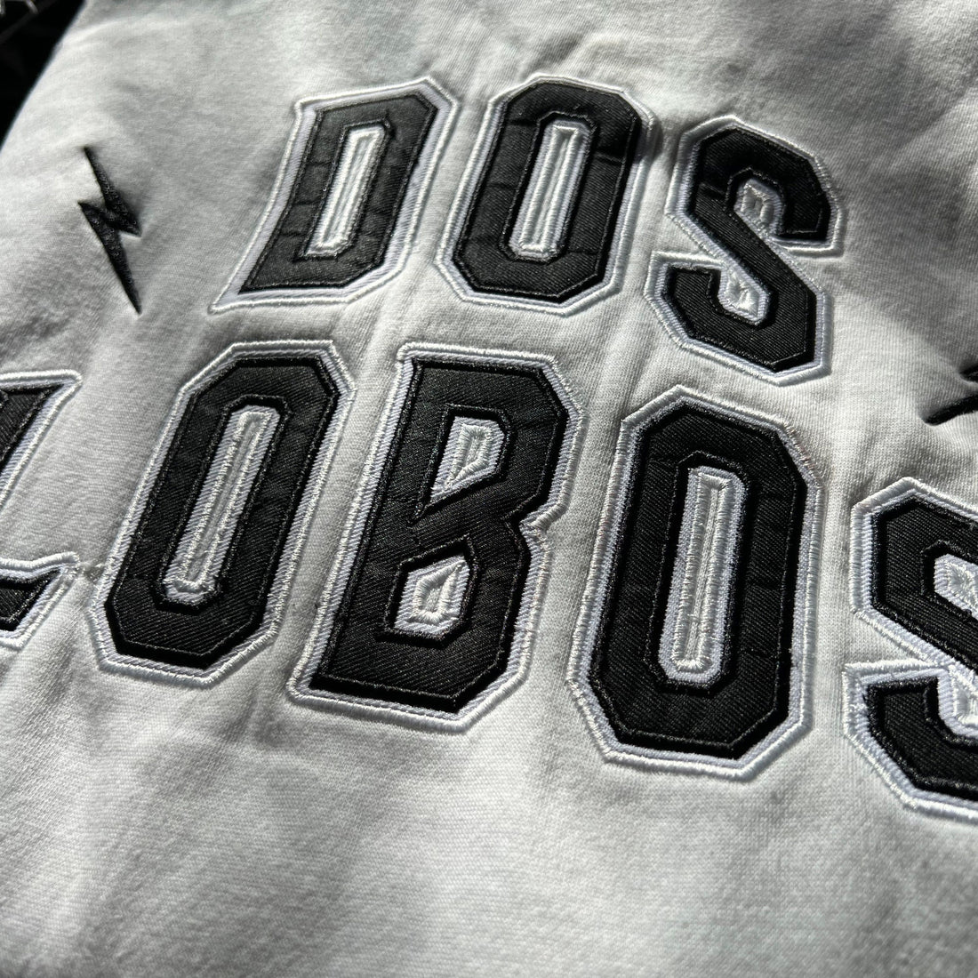 Cotton Fleece Hoodie with Wolf Head Embroidery and Appliqué Lettering by Dos Lobos